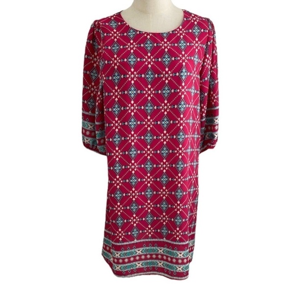 Everly Pink and Blue Women’s Geometric Design Shift Dress Size Medium - Picture 6 of 6